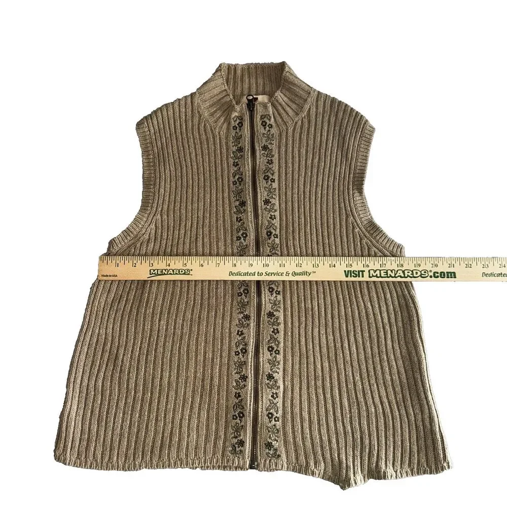 Woolrich Vest Women's Large Knit Full Zip Heather Beige Khaki SEE PICS!
